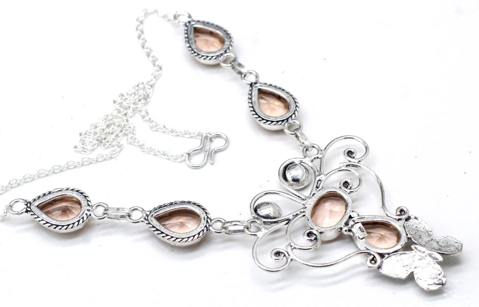 925 Sterling Silver Peach Morganite Gemstone Handmade Jewelry Necklace Sz-17-18 - Image 4 of 4