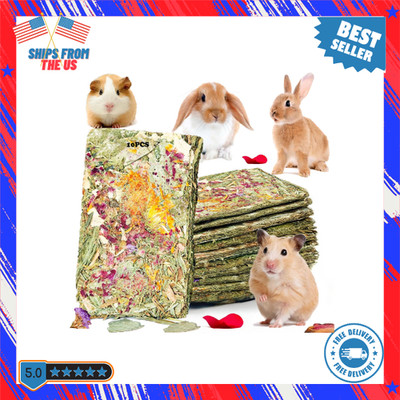 10pcs Bunny Chew Toys Timothy Hay Chips with Herbal Flower for Rabbit Guinea Pig