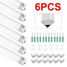 6 Pack LED Aluminium Channel Profile 3.3ft Extrusion V-Shape Strip Lights Cover