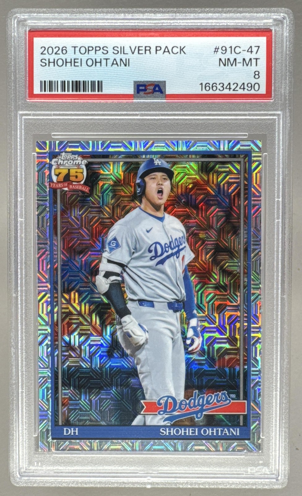 2490 Shohei Ohtani 2026 Topps Silver #91C-47 Mojo Refractor 1991 Chrome PSA 8