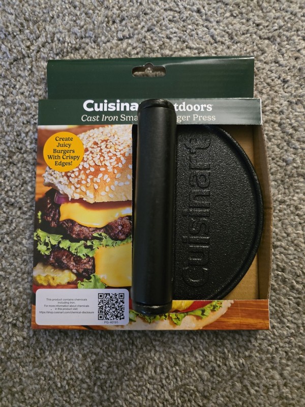 Cuisinart 6.5 Cast Iron Smashed Burger Press Round Flat Edge Grill Press NEW