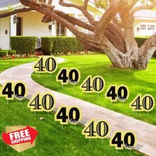 Black Gold 40th Birthday Yard Sign Decorations 10PCS with Stakes