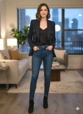 Stella McCartney Navy Blue Double Breasted Blazer Jacket Sz 10 Iconic Gold