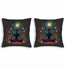 Serene Meditative Floral Throw Pillow Covers 18x18in Set of 2 for Couch Bed Car 
