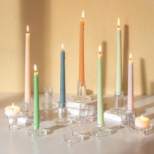 Glasseam Glass Candlestick Holders Bulk: Set of 12 Candle Sticks Holder Clear 