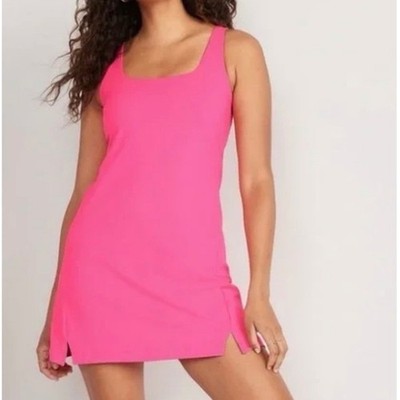 Old Navy Active Powersoft Square Neck Athletic Dress, Small, Neon Petunia Pink