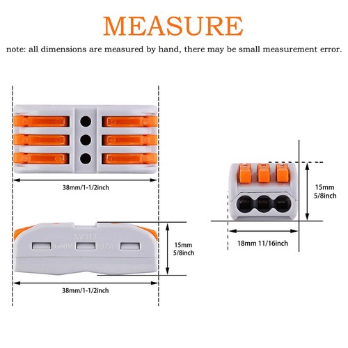10Pcs Quick Wire Connectors Electrical Insulated Terminals 3 Conductor 28-12 AWG - Picture 6 of 11