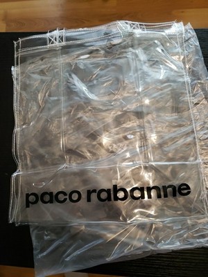 PACO RABANNE Large Clear Transparent Shopper Travel Beach Tote Bag W/ Logo NEW