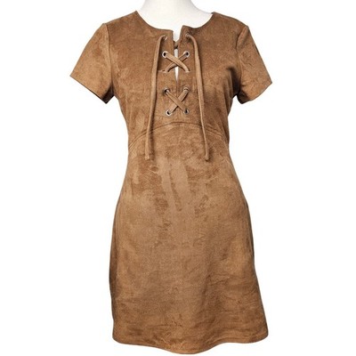 suede lace up mini dress Innovare Denim Ekundayo Suede Lace Up Mini Dress, M