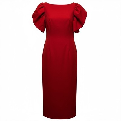 Elagia Midi Dress Puff Sleeves Red Women s Size S