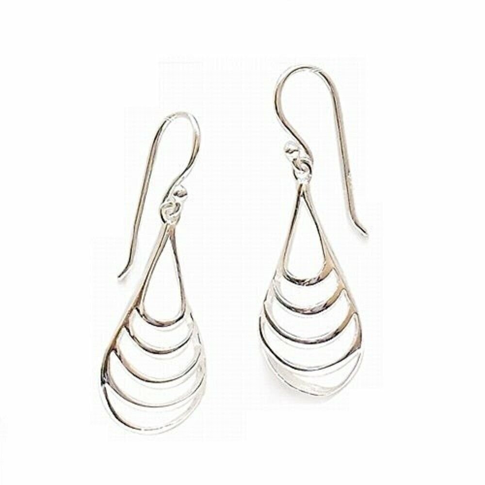 925 Solid Sterling Silver Plain Dangling Teardrop Earrings – Dangle Open...