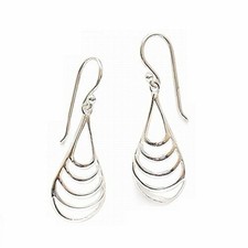 925 Solid Sterling Silver Plain Dangling Teardrop Earrings   Dangle Open...