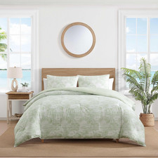 Queen Comforter Set - Soft Cotton Coastal Bedding, Beach Bluff Green