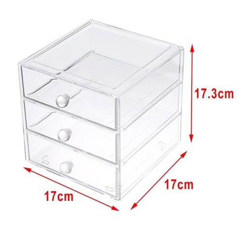 Cosmetic Makeup Organizer Jewelry 3 Drawers Storage Box Acrylic Display Case - Picture 2 of 11