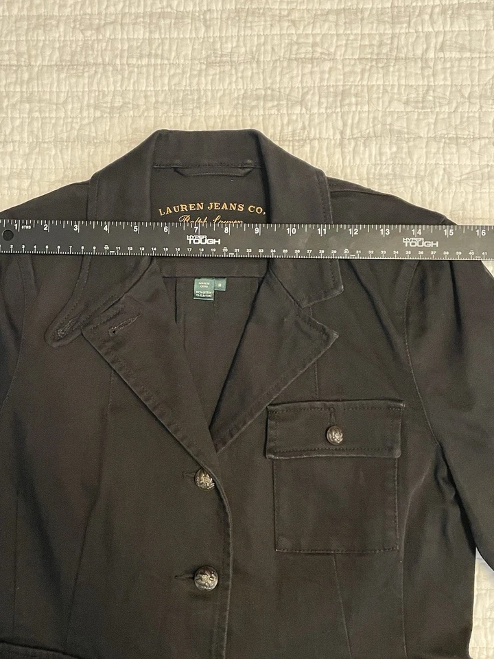 Chaqueta Lauren Jeans Mujer•M Denim Negra Ralph Eagle Botón Bronce Pico Solapa Foto 4 de 4