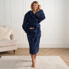 OHS Ribbed Fleece Dressing Gown Luxury Warm Supersoft Loungewear Ladies Robe