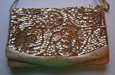 Vintage La Regale Gold Lame Evening Purse Shoulder Bag Beaded Sequin Formal