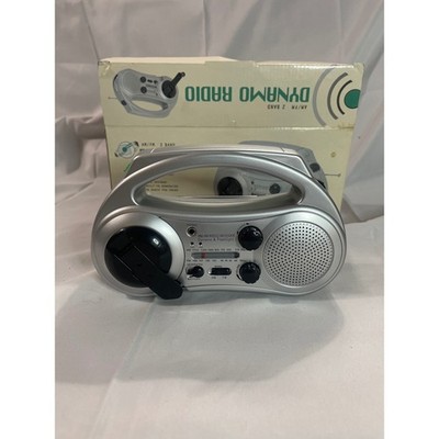 Dynamo Flashlight AM/FM 2 Band Radio Receiver Silver Hand Crank Radio Works