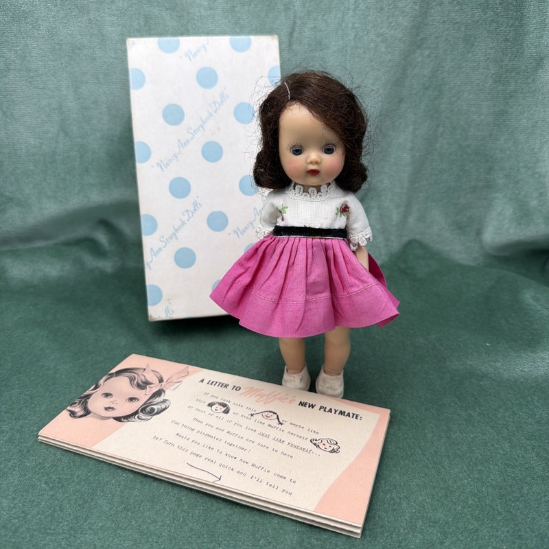 Side Part Brunette Muffie Dressed in Box Nancy Ann Storybook Dolls 1950 Pamphlet