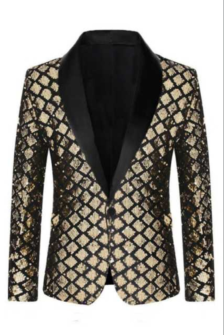 Blazer Para Hombre Lentejuelas Rejilla Elegante Delgado Fiesta Boda Banquete Negocios Traje Informal
