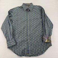 Robert Graham Shirt Mens XL Striped Paisley Flip Cuff Button Up Casual Dress Shi