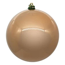 Vickerman 6" Plastic Ball Ornament in Cafe Latte Beige Pearl (Set of 4)