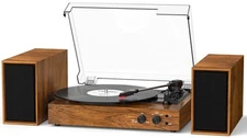 Vinyl Record Player with External Stereo Speakers, Vintage Bluetooth 3-Speed ...