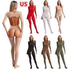 Women's Bodysuit Lingerie See Through Crotchless High Cut Thong Teddy Leotard