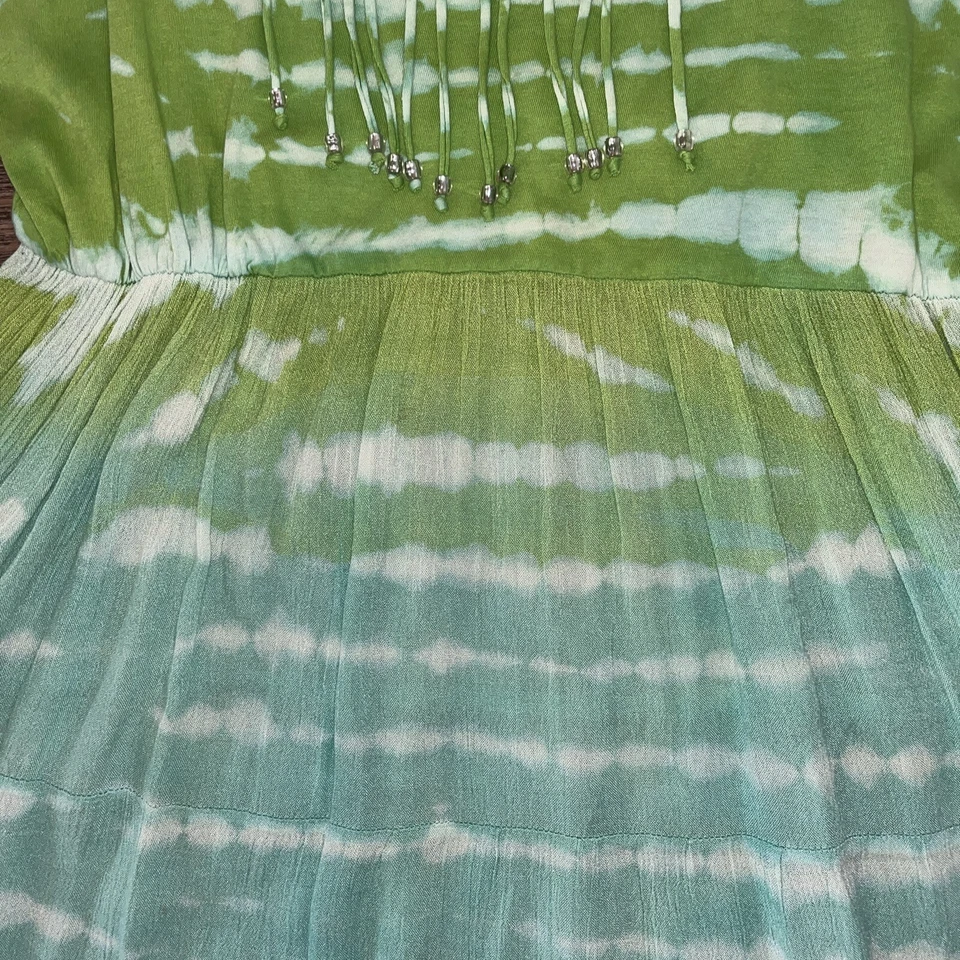 Lola P Tie Dyed Colorful Comfy Cotton Midi Beach Relaxed Fringe Dress Size Large — 第 4/4 张图片