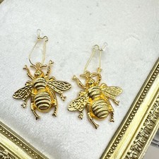 Gold Tone Large Bee Earrings