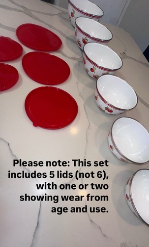Set 6 ciotole di miscelazione vintage smaltate mela rossa nido con coperchi 🍎 - Foto 4 di 24