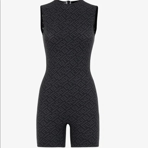 Fendi X Skims SLEEVELESS MID THIGH BODYSUIT in Black Size S 100% Authentic NWT