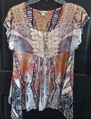 Womens Blouse World Unity S Multicolor Very Pretty Good Condition Missing Button