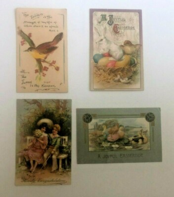 Lot Of 4 Antique  Post Cards Easter Eastertide  Congratulations Bird 1910's