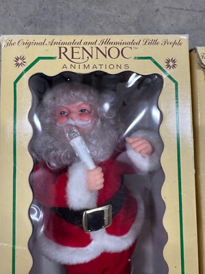 Vintage Lot of 2 Rennoc Animated Santa Claus Figures in Box