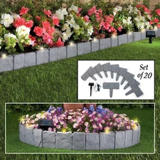 SkyMall Decorative Garden Fencing, 20 Piece Stone Effect Solar Garden Fence