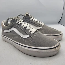 Vans Old Skool Mens 9.5 Gray White Sneaker Shoes Skate Casual Walking Outdoors