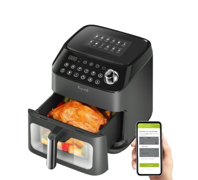 Kyvol Smart Wi-Fi Air Fryer, AF600 Air Fryer, 6 Quart, 12 Presets Recipe, 360° 