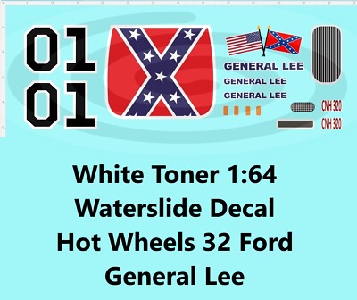 Sticker Modellino ERTL Decalcomanie Toner Bianco 1:64 Per Modello General Lee - Decals Waterslide Di Ricambio, Scala ERTL Decalcomanie Per Dodge Charger - Foto 13