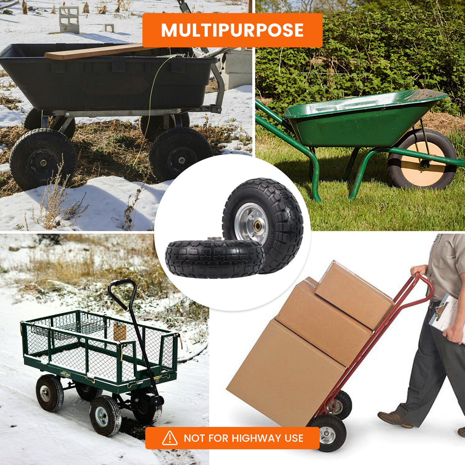 2pcs 10" 4.10/3.50-4" Solid  Flat Free Wheel Tire Hand Truck Wagon Wheelbarrow