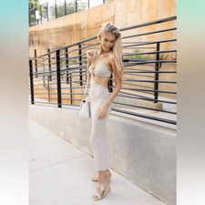 Women Spaghetti Straps Knitted Maxi Dresses Cut Out Backless Bodycon Slim Dress