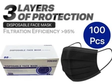  100 Pcs [Black] Disposable Face Masks 3-Ply Non-Medical Surgical Earloop Cover