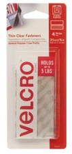 Velcro 91327 Thin Clear Fastener Strips, 3.5" x 3/4", Set of 4, Clear