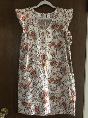 joie dress small 100% linen floral ruffle sleeves coastal cottage core 