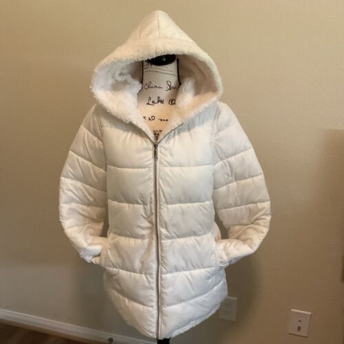 Sam Edelman Womens Ivory Long Sleeve Hooded Reversible Puffer Jacket Size M EUC