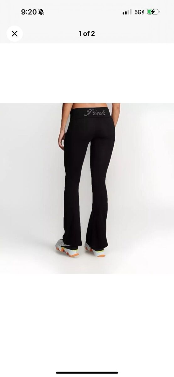 NEW Victoria's Secret VS PINK Black Shine Foldover Flare NEW Victoria's Secret VS PINK Black Shine Foldover Flare