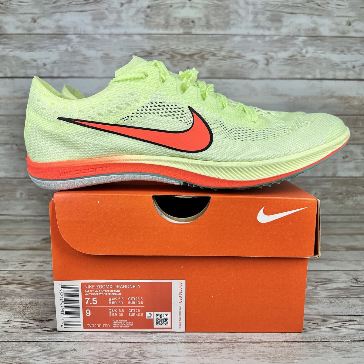 Nike ZoomX Dragonfly Track Spikes Barely Volt Orange Mens Sz 