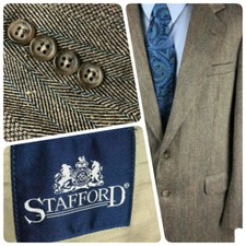 Stafford Men's Taupe Herringbone Blazer Sport Coat Sz 42R 2 Button Vented 0193