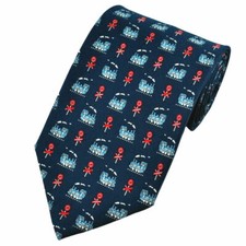 THE TIE STUDIO - Trains & Railway Crossings Pattern on Navy Men's Novelty Tie