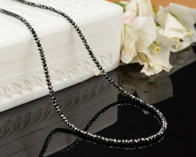 #ad AAA Quality 3mm Certified Black Diamond Beads Necklace 20 inches For Gift $159.20